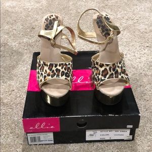 Ellie chrome gold and leopard print heels